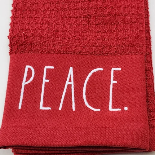 3 Rae Dunn Weihnachten rot Küchentuch bestickt Peace Joy Believe 100% Baumwolle - Bild 2 von 9
