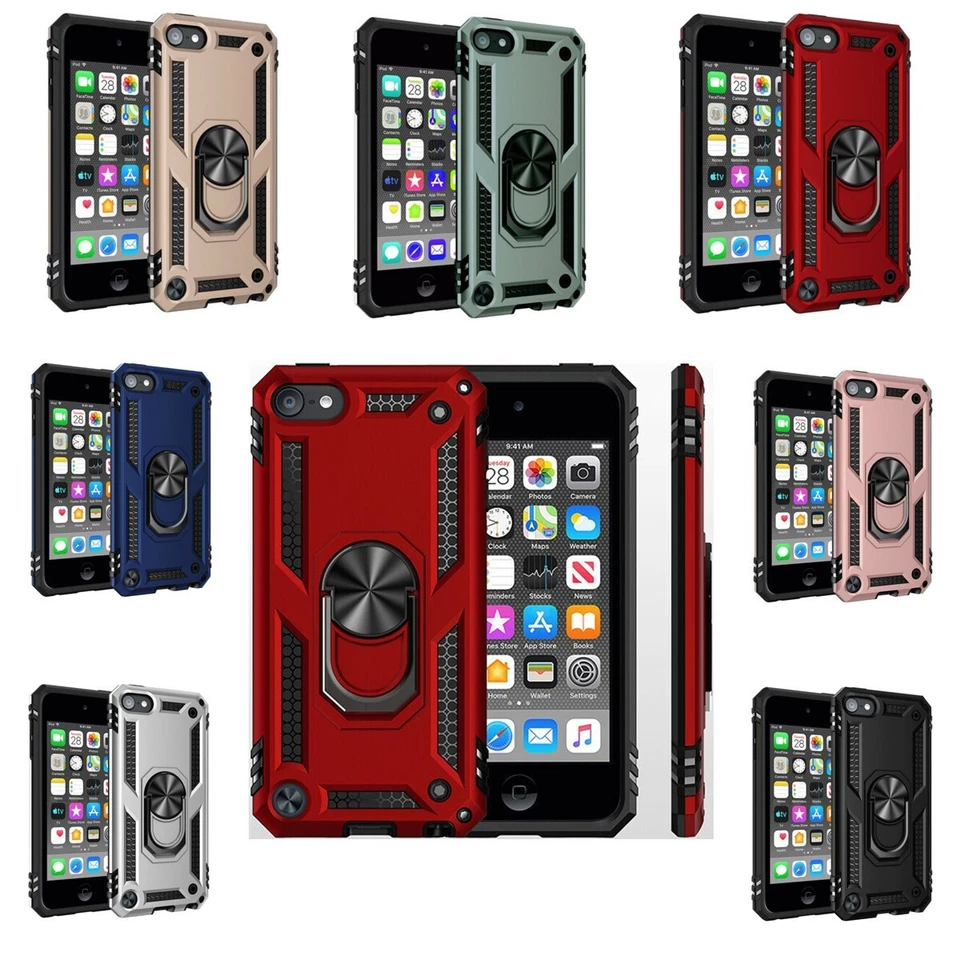 Estuche resistente de doble capa 360° anillo giratorio soporte para iPod Touch 7 6 5to Foto 2 de 4