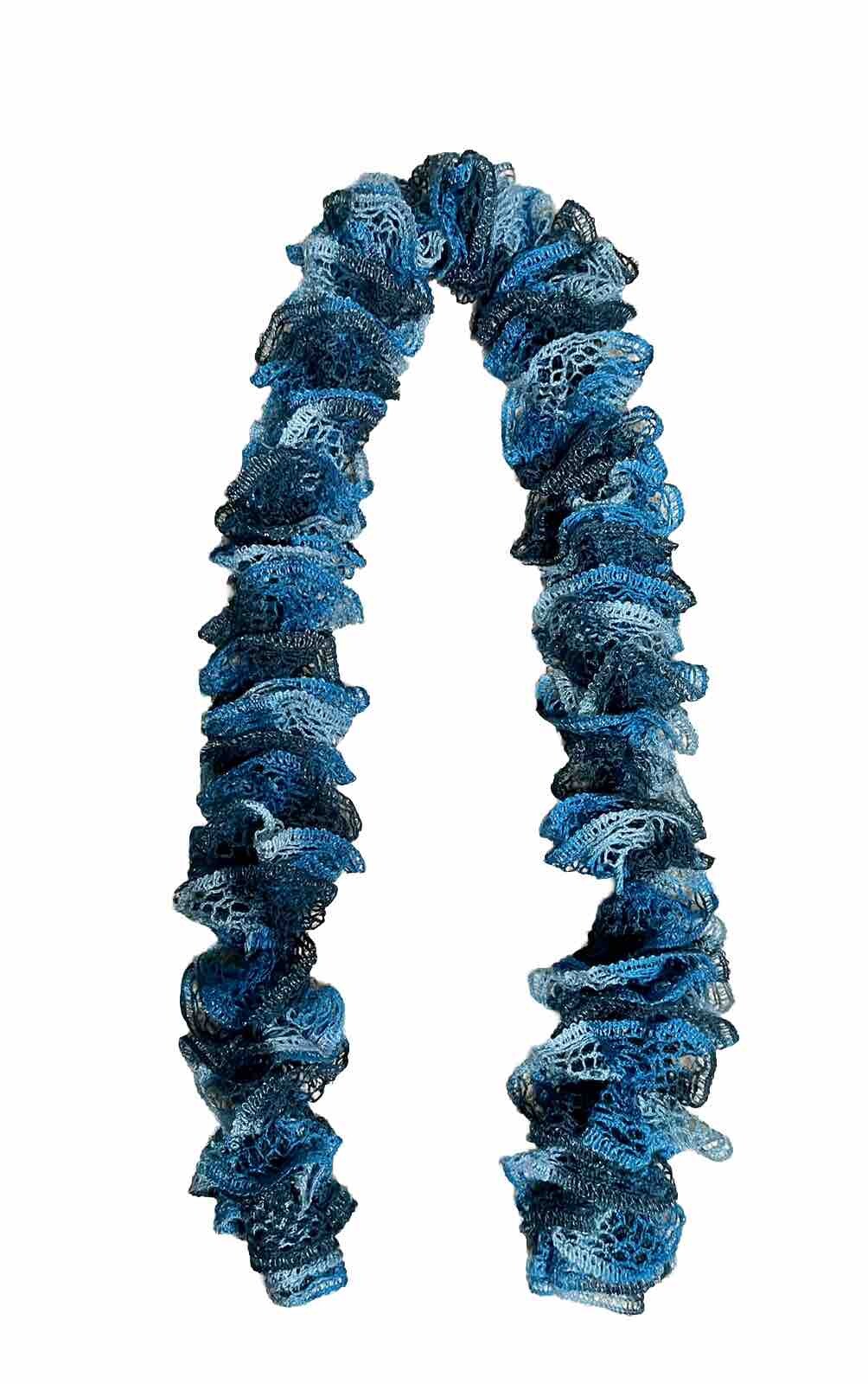 Knitted Boho Scarf with Tiered Blue Ruffles Lightweight Frilly-image