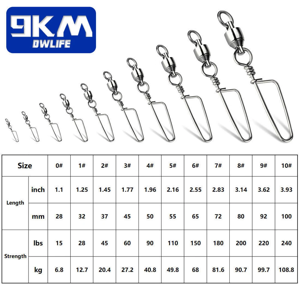 20~50Pcs Ball Bearing Fishing Swivel Coastlock Snap Stainless Trolling Connector - Image 2 of 4