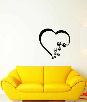 Vinyl Wall Decal Heart Symbol Love Pets Tracks Animal Dog Cat Stickers ...