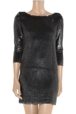 IRO Cloe Sequined Stretch Jersey Mini Dress Charcoal Black Open Back 0 XS
