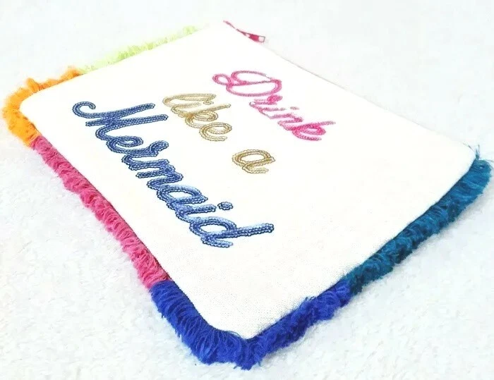 Bolsa de viaje Express Drink Like A Mermaid cosmética rosa azul mezcla de lino nueva con etiquetas Foto 4 de 4