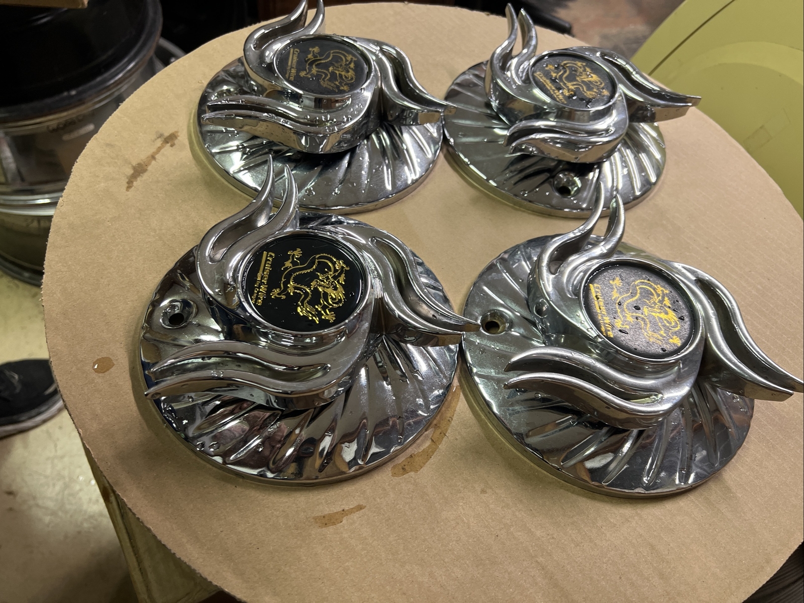 Set Of Four (4) Vintage Wire Wheel Center Caps For Crusier Wire Wheels