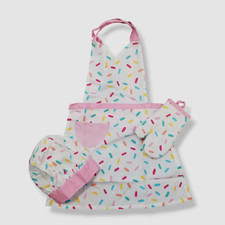  35 Handstand Kitchen Kids Girls Pink Cotton Chef Hat Oven Mitt Apron Set