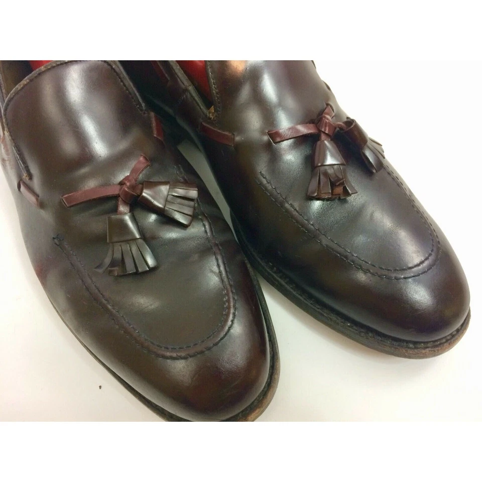 Sapato social vintage masculino genuíno SHELL CORDOVAN couro chinelo borla mocassins 10 M - Imagem 4 de 4