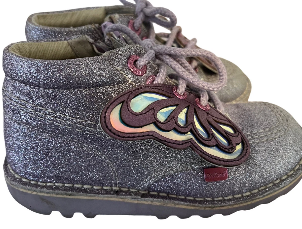 Kickers Shoes Purple Silver Glitter Butterfly Sparkly Size 29