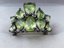 Excellent Blackened Sterling Silver Ring w. Ten Peridot Stone Setting: Size 5.75