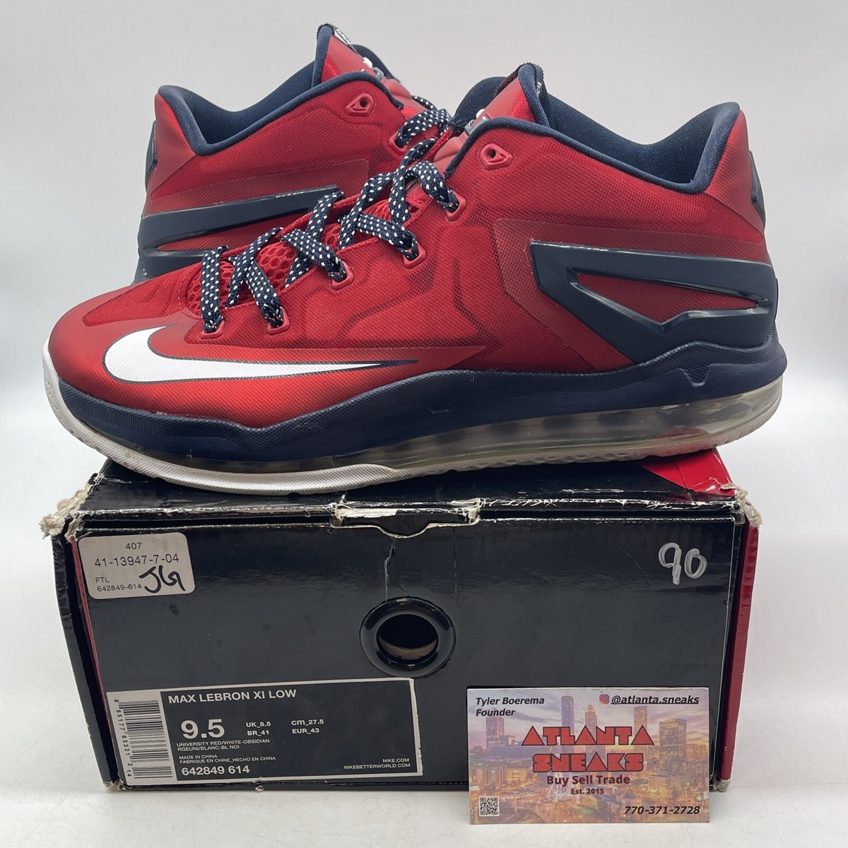 Size 9.5 - Nike Max LeBron 11 Low Independence Day Red Blue