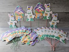 24 Vintage Easter Bunny Yard Stakes Markers Outdoor Bunnies Baskets 1990s