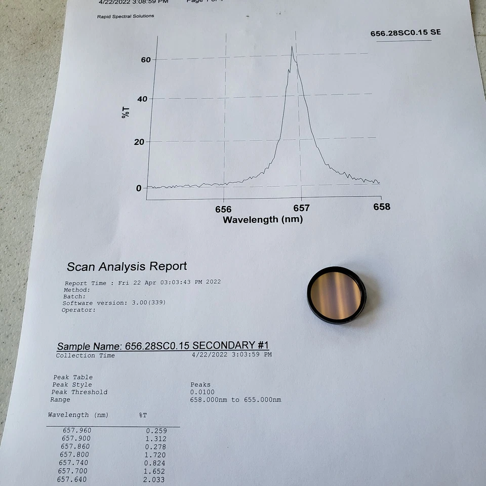 Interference Filter for Sub Angstrom Hydrogen Alpha Solar Scope 656.28SC0.15 Pr. - Image 2 of 4