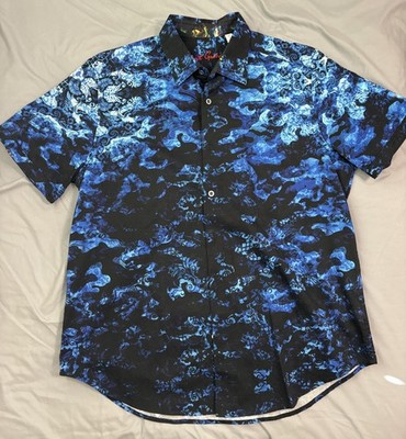 Robert Graham ''Binary Star'' Blue Short Sleeve Button Down - Large