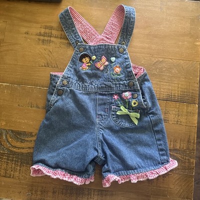 Y2K Vintage Dora the Explorer Blue Denim Overalls 2005 Nick Jr Girls 24M