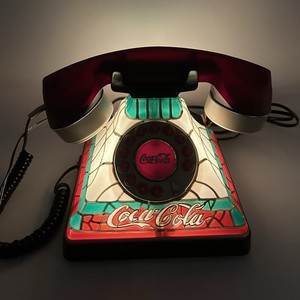 Coca-Cola Tiffany Style Stained Glass Look Light Up Vintage Retro Coke Telephone