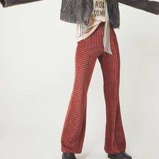 Free People Slim Pull-On Velvet Flare Pants Rust Orange 70s Boho Bell Bottoms