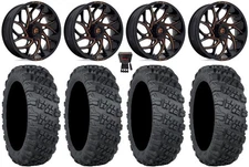 Fuel Runner 18" Wheels Orange 28" Versa Cross V3 Tires Kawasaki Mule Pro FXT