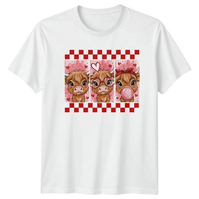 Three Kawaii Highland Cows Blowing Damen T-Shirt Cow Cattle Valentinstag