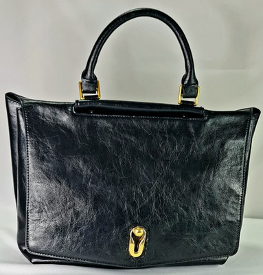 Black Structured Tote Bag Large PU Leather Top Handle Crossbody Work Office Bag
