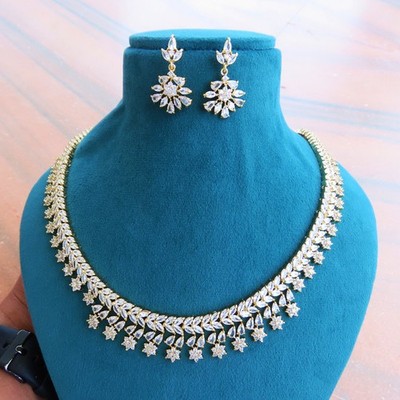 American Diamond CZ Halskette-Set Vergoldet Schmuck-Set Indien Bollywood RM100
