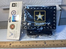US Army Bikers Truckers Trifold Chain Wallet Black Leather New