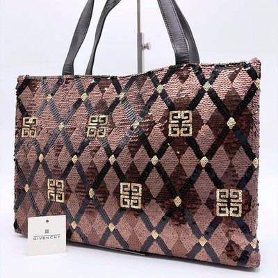 Givenchy Sequin Tote Bag Brown Black Shoulder Handbag Party Auth