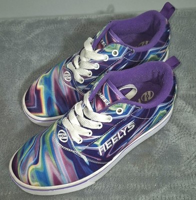 Heelys Roller Skating Shoes Youth 5 Rainbow Swirl Lace Up Sneakers With Wheels 