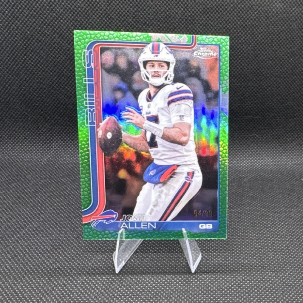Topps 2025 Topps Chrome Josh Allen #34 Green Football L eather /99 Bills