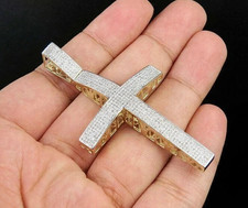 3CT Round Cut CZ Moissanite Cross Charm Pendant 14K Yellow Gold Plated Men