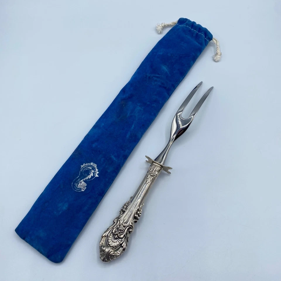 Sir Christopher Wallace Mango de Plata Esterlina Acero Inoxidable Tenedor para Tallar Carne 9.5" Foto 4 de 4