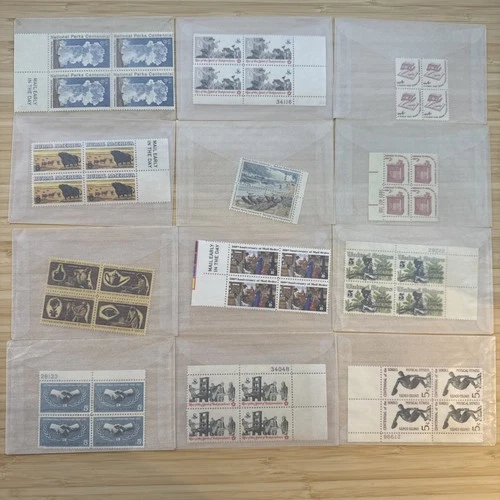 US Stamp Plate Block Lot 12 Blocks MNH MH Mint Collection Glassines Vintage