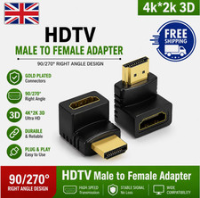 90 DEGREE RIGHT ANGLE or 270 HDMI CABLE ADAPTER Female to Male CONNECTOR UK