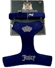 Juicy Couture Bling Dog Harness and 6 Ft. Leash Set Navy Blue Size Large NEW