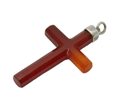 Victorian Sterling Silver Mounted Red Agate Cross Pendant Antique c1880s - Image 1 of 4