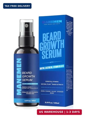 Beard Growth Serum Spray- Biotin, Castor Oil, Vitamin B5 & B12 - Natural Hair Re