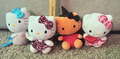 Lot of 4 Ty 6'' Plush Hello Kitty Stuffed Toy Mermaid, Hearts, Leopard, Witch