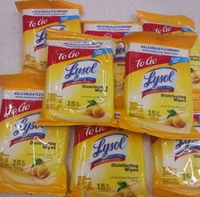 To Go Antibacterial Hand Wipes. Travel Size. 15ct Per Pack.  Lot Of 8pks