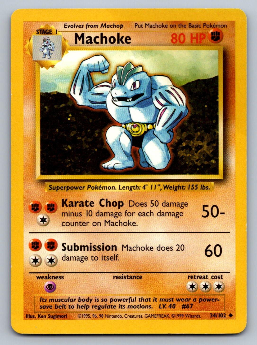 Machoke 34/102 Uncommon Base Set Unlimited Pokemon Lightly Played