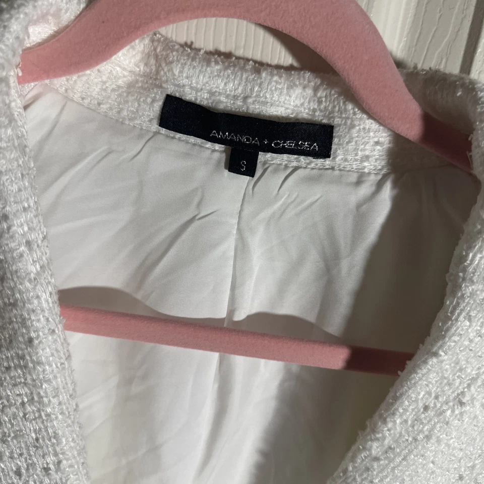 Blazer recortado de tweed para mujer Amanda + Chelsea, blanco, talla S nuevo con etiquetas Foto 2 de 4