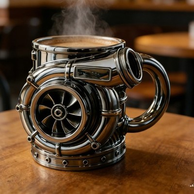 Creative 3D Mechanical Engine Shape Mug Automotive Theme Turbocharger Coffee Cup