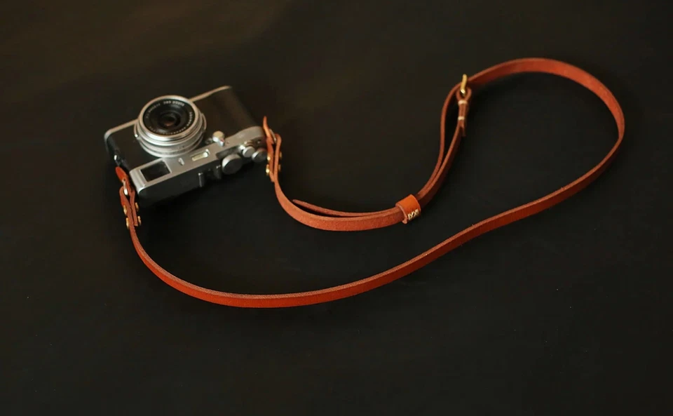 Correa de cuero marrón hecha a mano para cámara - Correa de cuello vintage ajustable de grano completo Foto 2 de 4