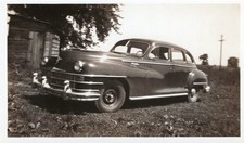 Vtg 1940s Photo Snapshot Chrysler Windsor Car Automobile Automotive Poor Shed