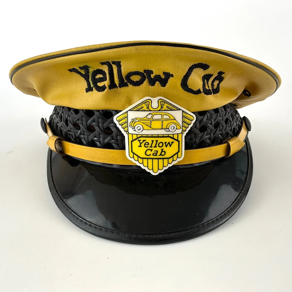 Sombrero de Taxi Yellow Cab Company Marca Lancaster Cuero Vinilo Conductor Talla 7 De Colección Foto 2 de 4
