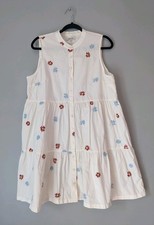 Madewell Daisy Embroidered Banded Collar Tiered Dress Size L Off White Floral