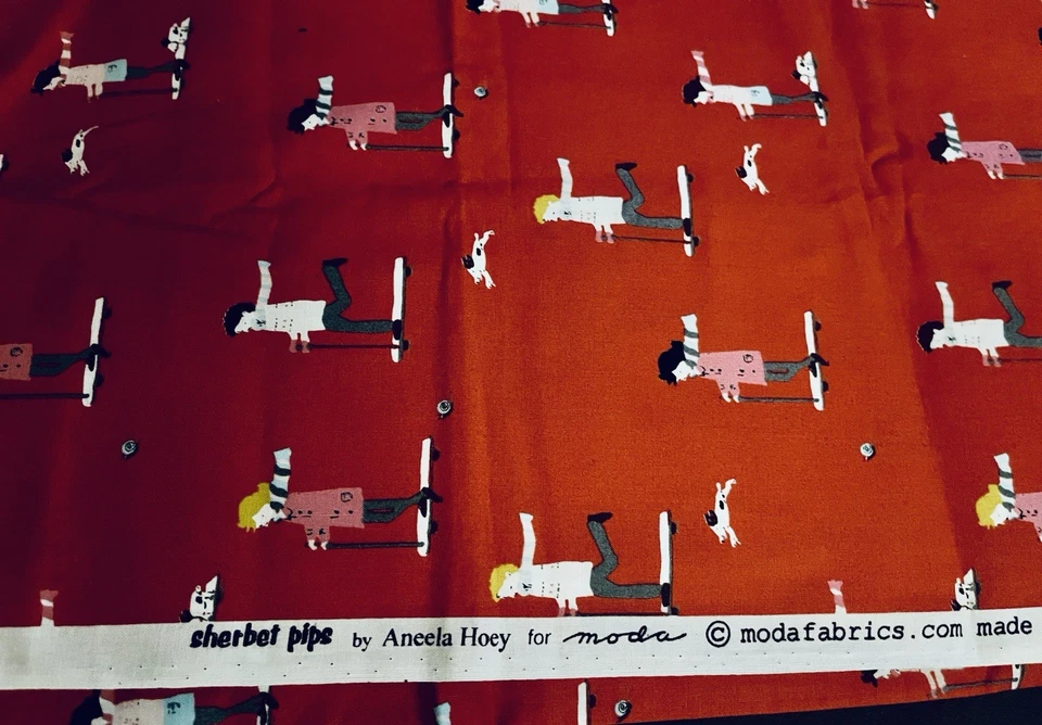 "Sherbet Pips Scooters" by Aneela Hoey for Moda Kids on Scooters in Red  BTFE - Image 3 of 4
