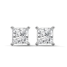 Princess Cut Diamond Solitaire Studs Unisex Screw Back 14K Yellow Gold Plated