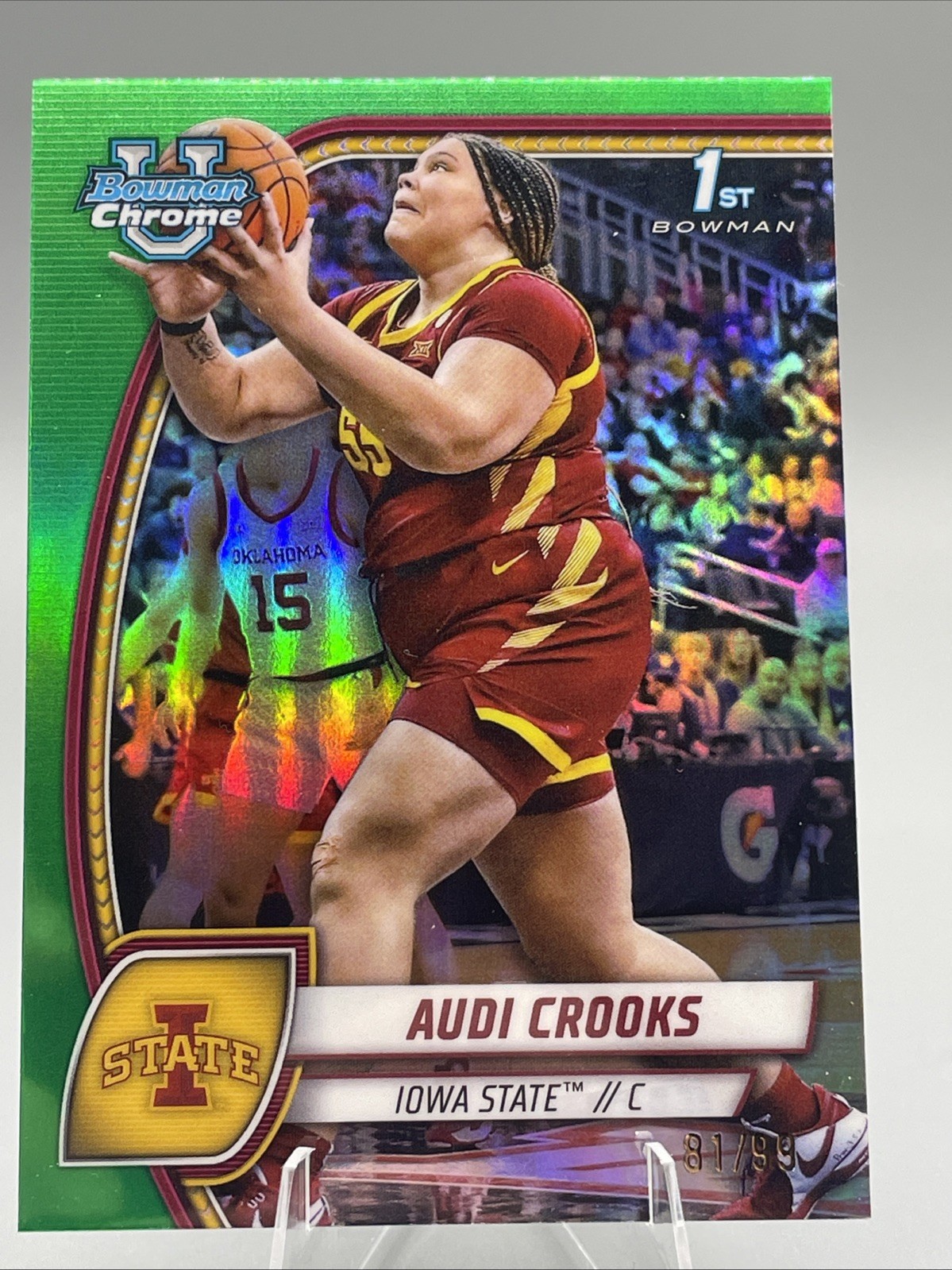 2024-25 1st Bowman Chrome U AUDI CROOKS #9 Green Refractor /99 Iowa State