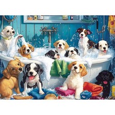 500 Piece Cute Dog Bathing Jigsaw Puzzle for Adults Fun Pet Artwork Puzzle