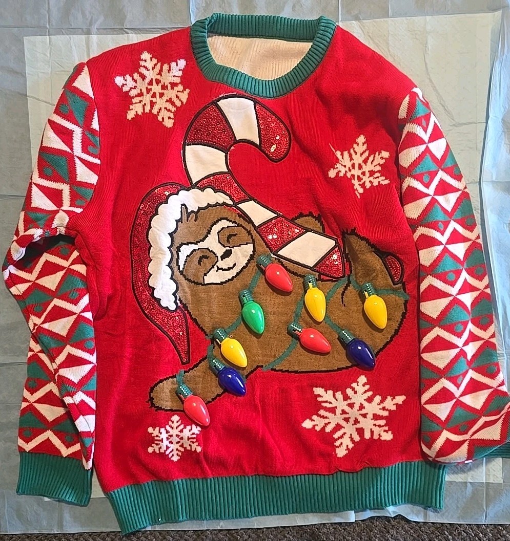 Light Up Christmas Sweater His And Hers Sloth And Tree Light Up image 5