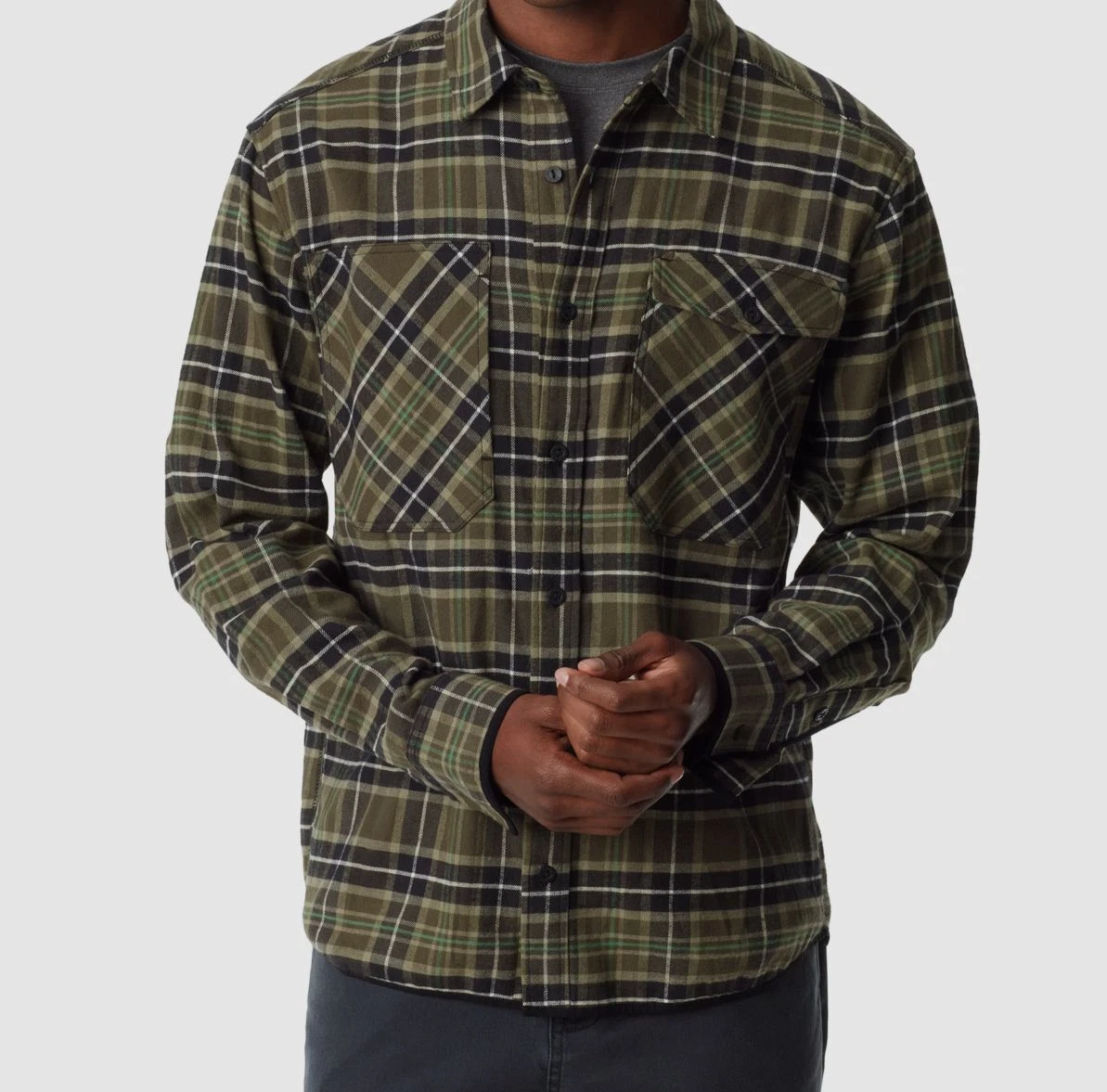 Bass Outdoor Men's Green Stretch Flannel Button-Front Long Sleeve Shirt Size M