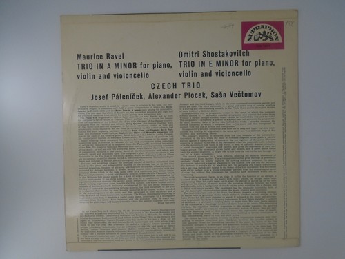 CZECH TRIO RAVEL SHOSTAKOVICH Trio in A minor SUPRAPHON SUA 10019 NM - Imagen 2 de 3